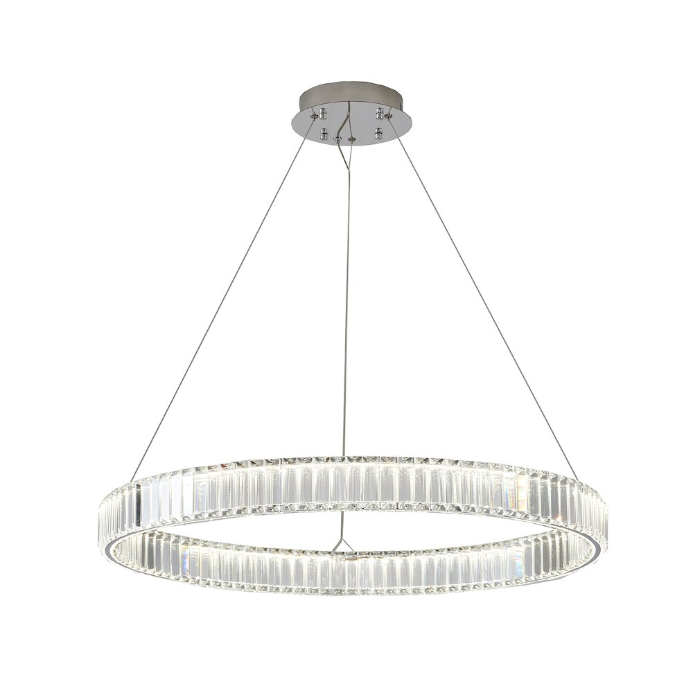 1-Light Chrome Steel LED Chandelier With Crystals. Picture 1