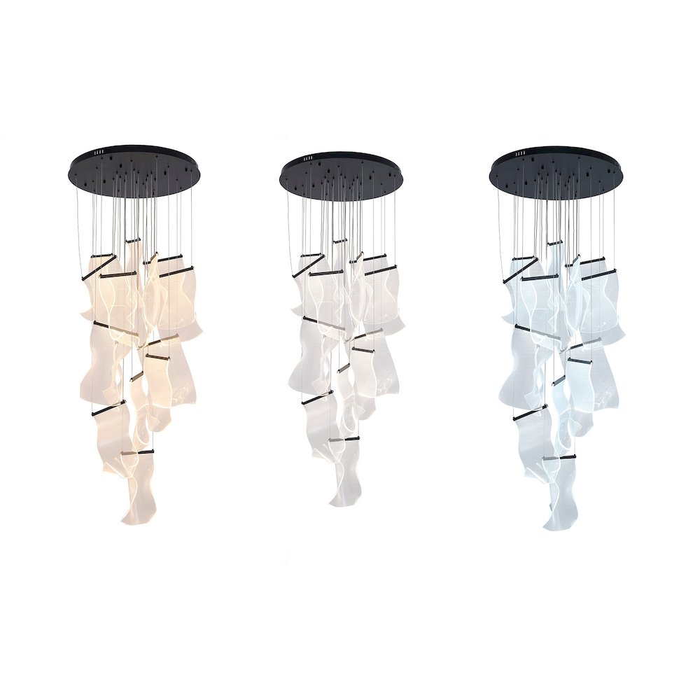 8-Light Satin Black Chandelier With Acrylic Crumbled Sheet Pendants. Picture 1