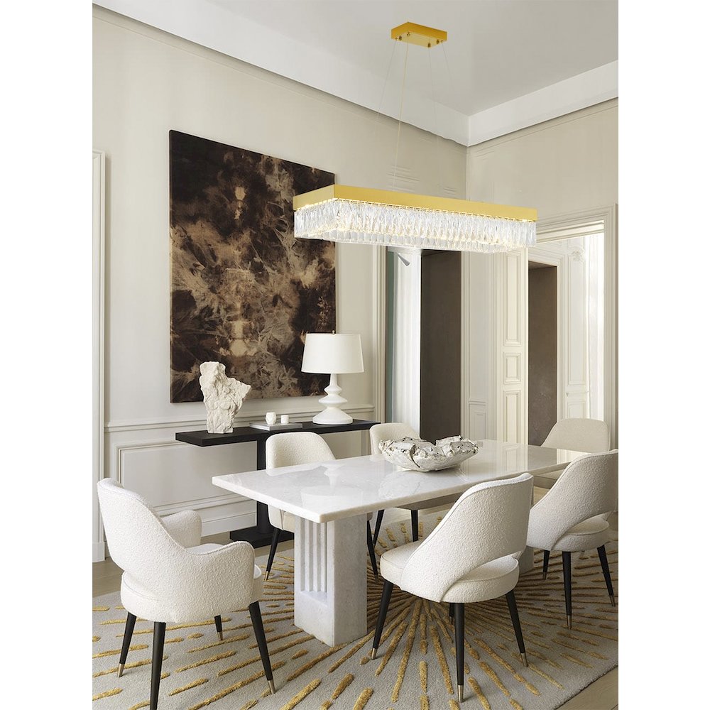 4-Light Gold Hairline LED Chandelier With Clear Crystals. Picture 8