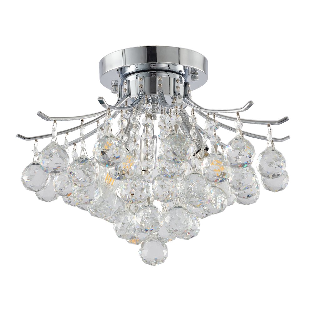 3-Light Chrome Metal Flush Mount With Clear Crystals. Picture 2