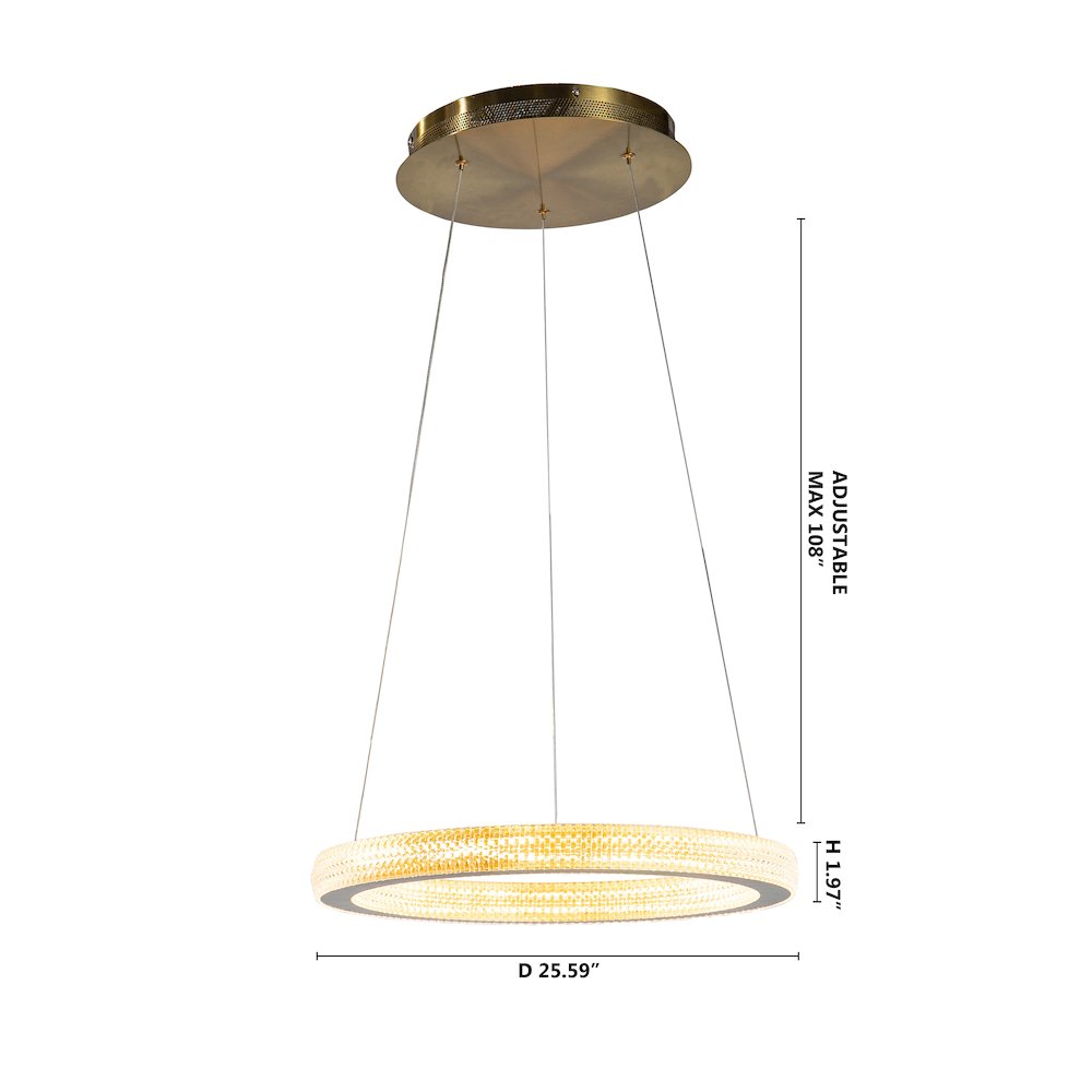 1-Light Sand Gold LED Chandelier With A Clear Acrylic Diffuser. Picture 3