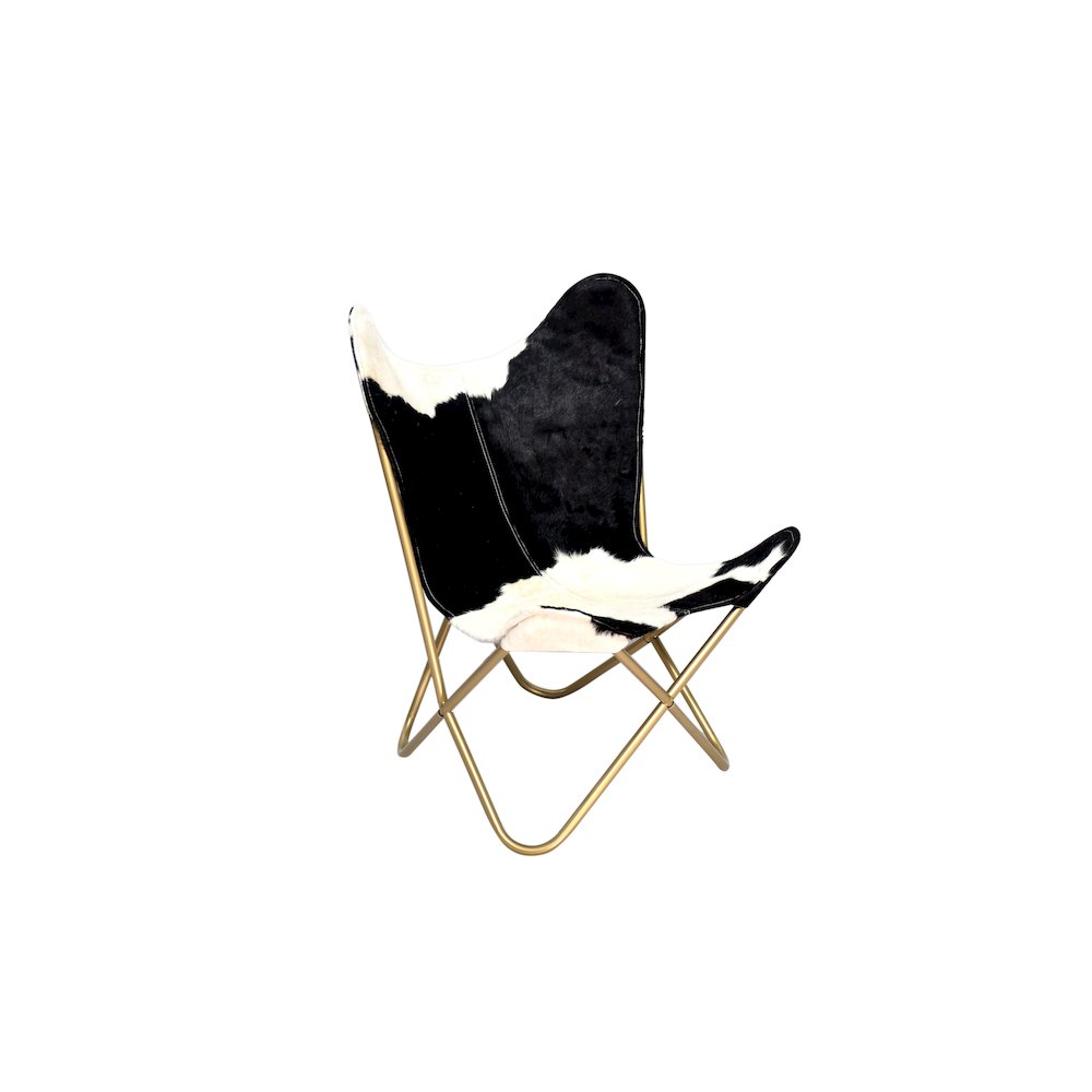 Gold Stainless Steel Chair With Black And White Hairline Leather. Picture 3
