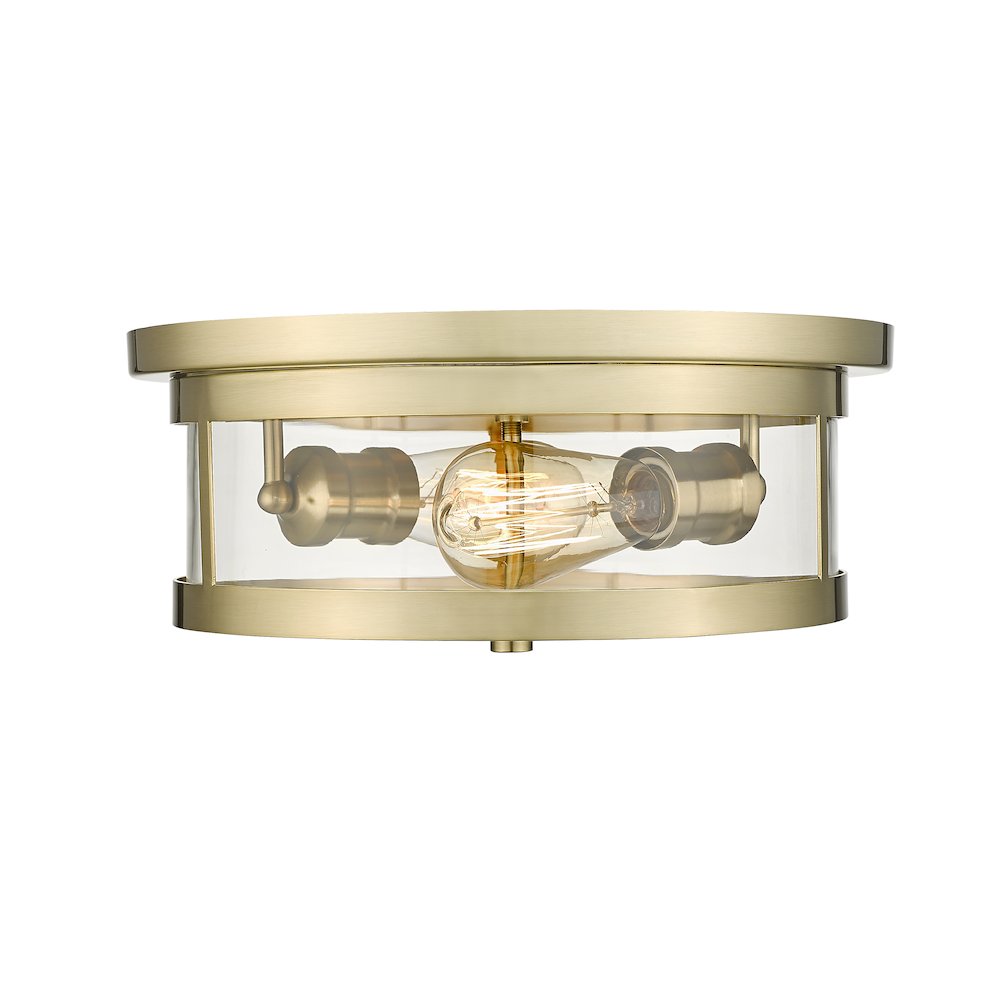 2-Light Gold Flush Mount With A Clear Glass Shade. Picture 3