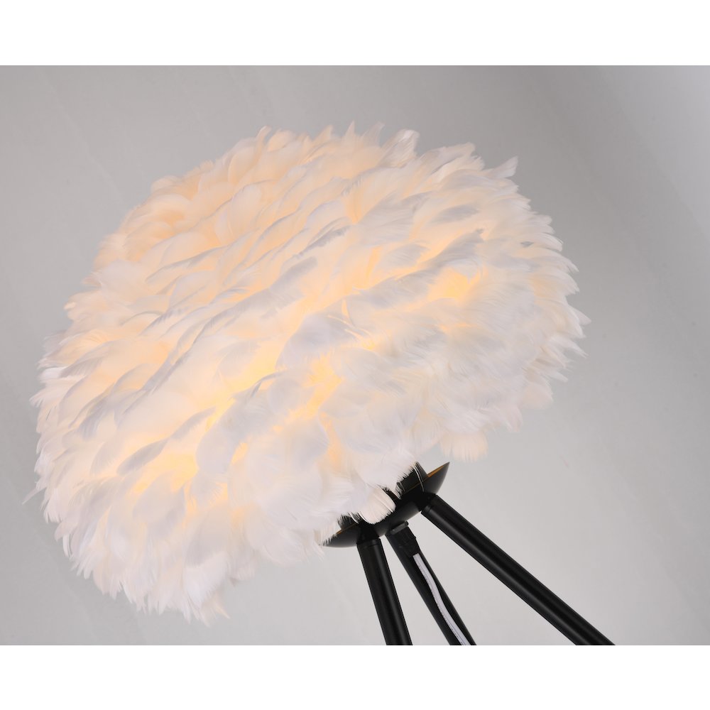 1-Light White Goose Feather Ball Floor Lamp With A Black Iron Frame. Picture 2