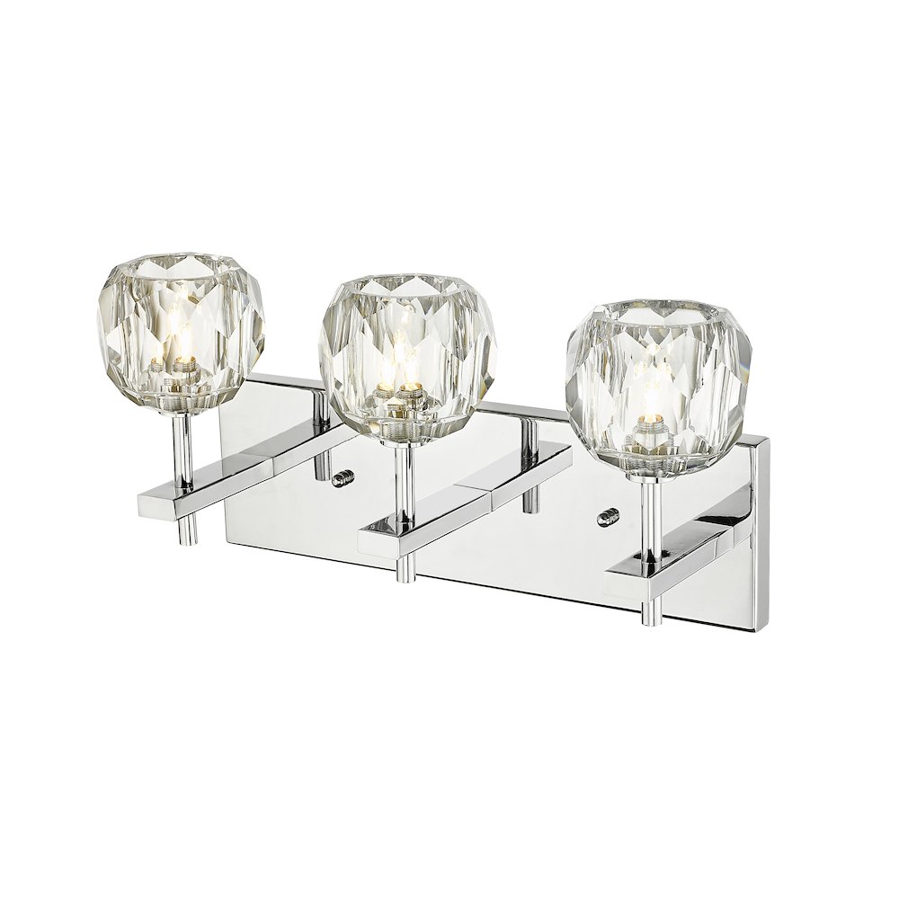 3-Light Chrome Wall Sconce With Clear Crystal Shades. Picture 3