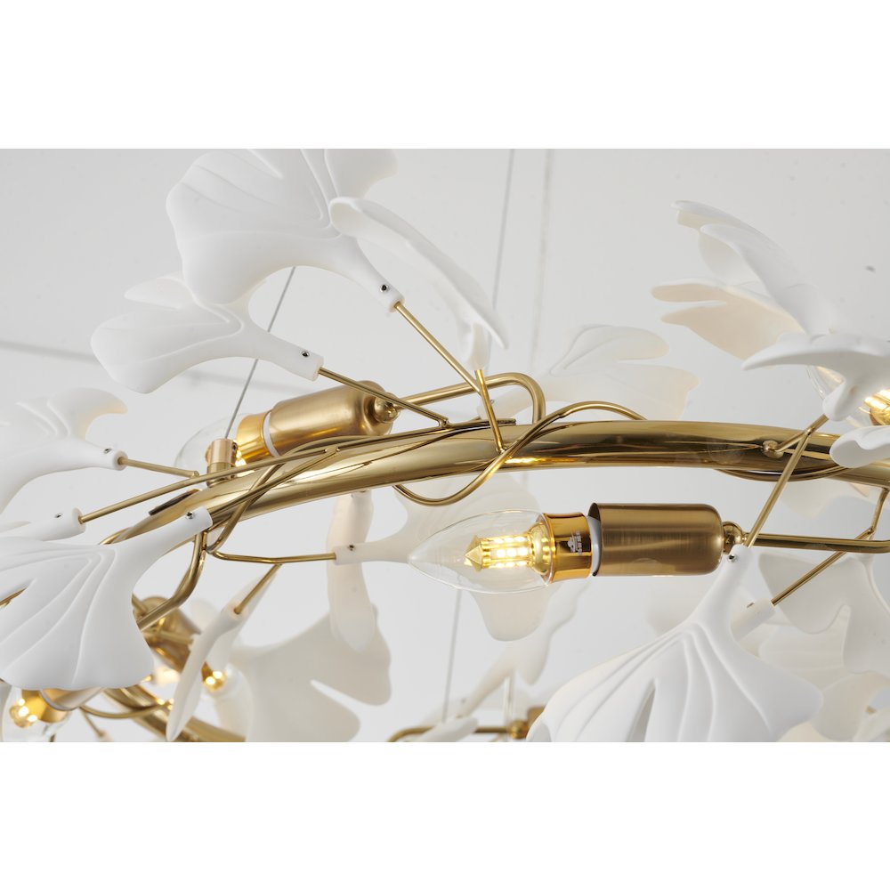 10-Light Brass Chandelier With White Acrylic Leafs. Picture 4