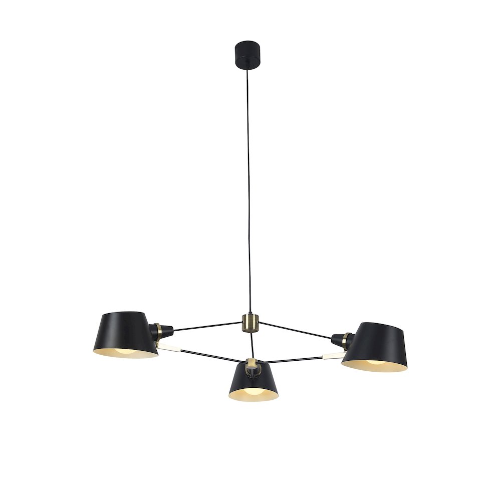 3-Light Black Iron Chandelier With Black Aluminum Shades. Picture 1