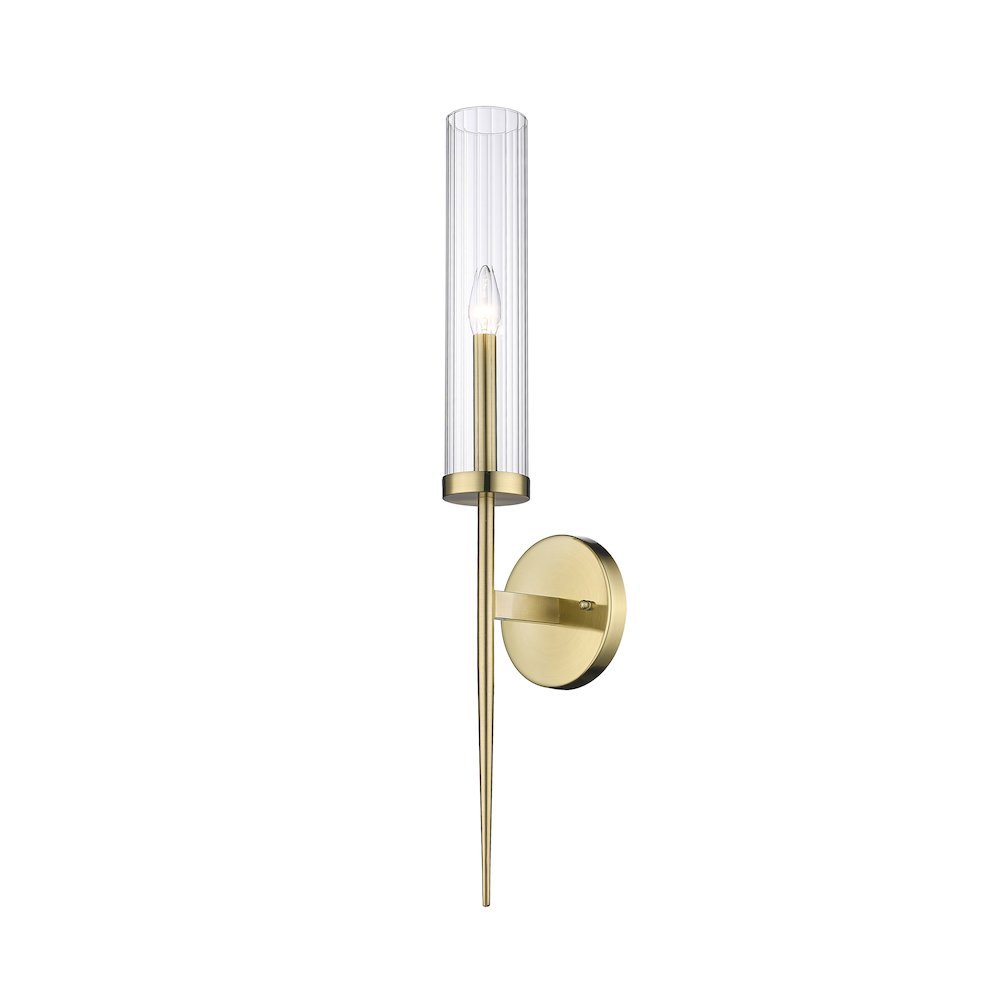 1-Light Gold Iron Wall Sconce With A Clear Glass Shade. Picture 1