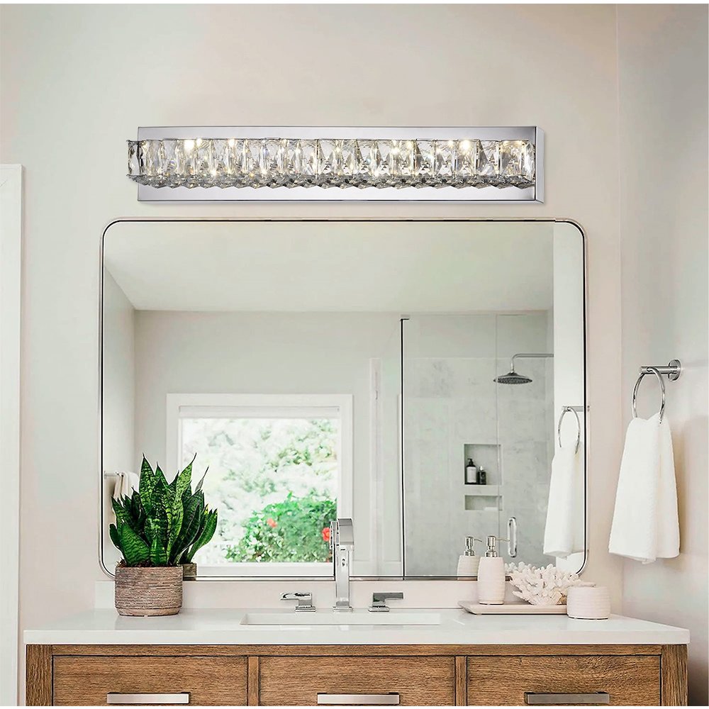 1-Light Chrome stainless steel LED Wall Sconce With Clear Crystal Accents. Picture 3