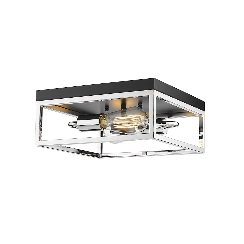2-Light Black And Chrome Metal Flush Mount. Picture 1