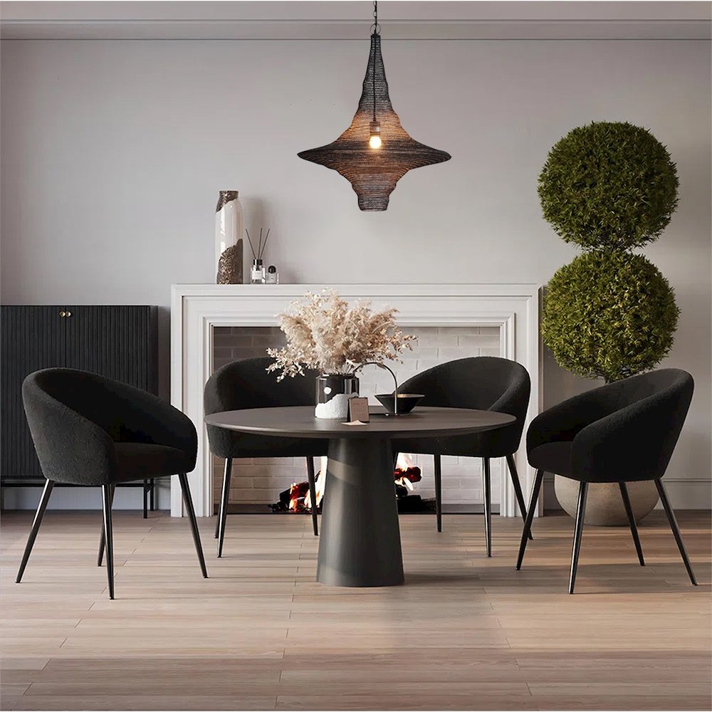 1-Light Satin Black Pendant With A Chain Basket Shade. Picture 7
