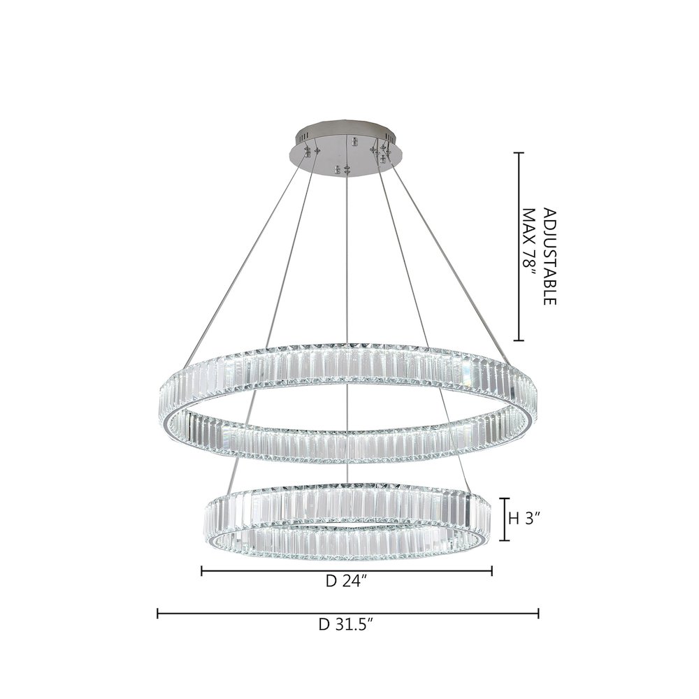 2-Light Chrome Steel LED Chandelier With Crystals. Picture 7