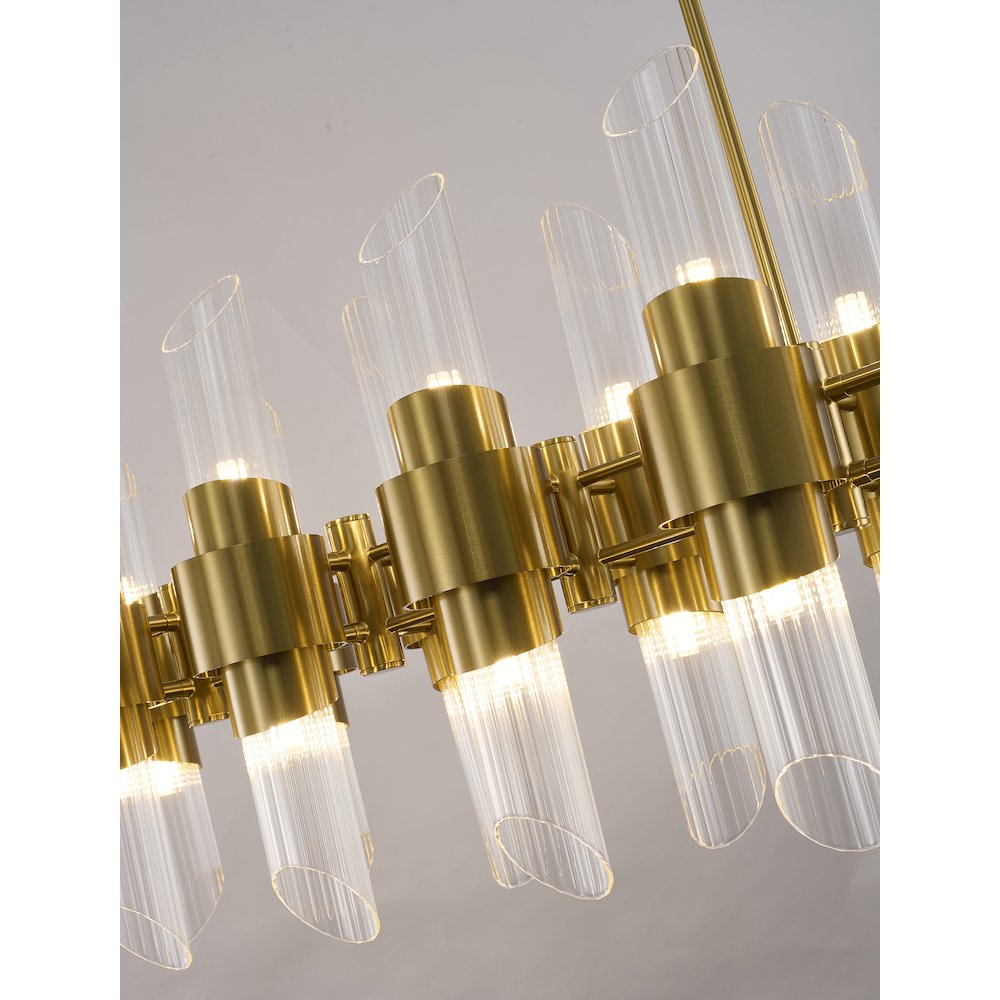 20-Light Satin Brass Iron Chandelier With Clear Glass Shades. Picture 3