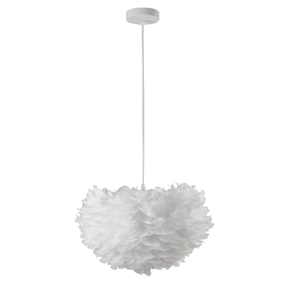 1-Light Light White Goose Fether Chandelier With A White Iron Frame. Picture 2