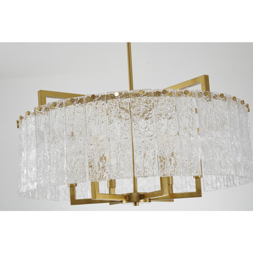 6-Light Brass Chandelier With Hanging Clear Rippled Glass. Picture 3