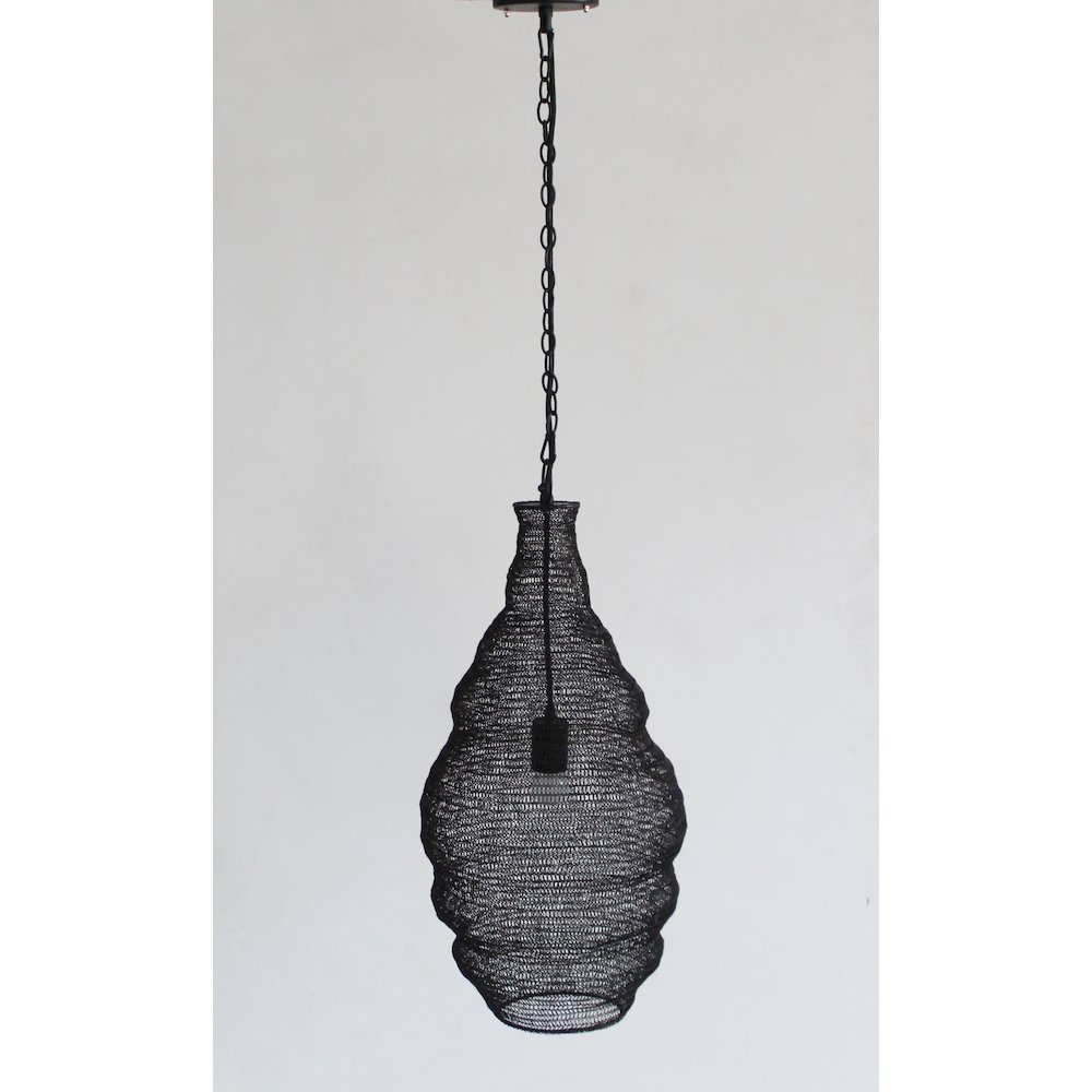 1-Light Satin Black Pendant With A Chain Basket Shade. Picture 2