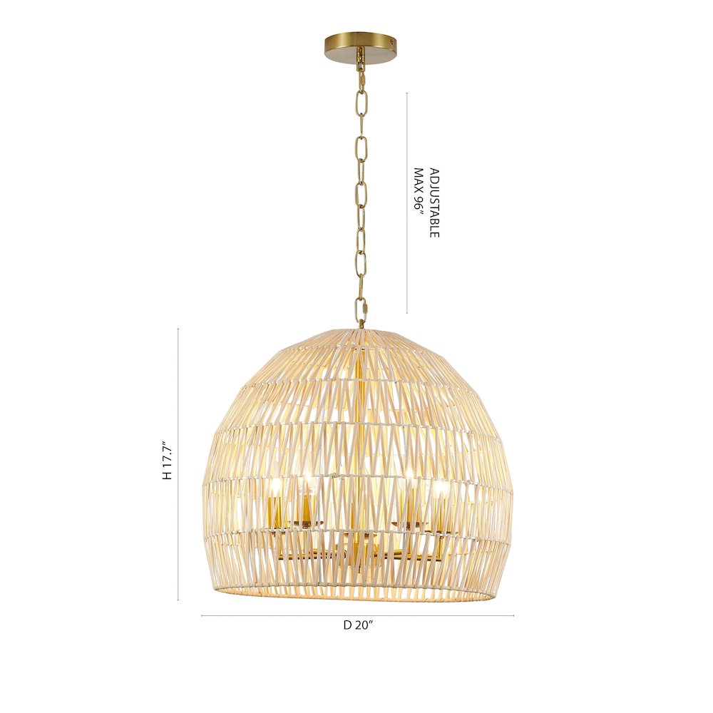 5-Light Brass Chandelier With A Natural White Wood Vine Basket Shade. Picture 6
