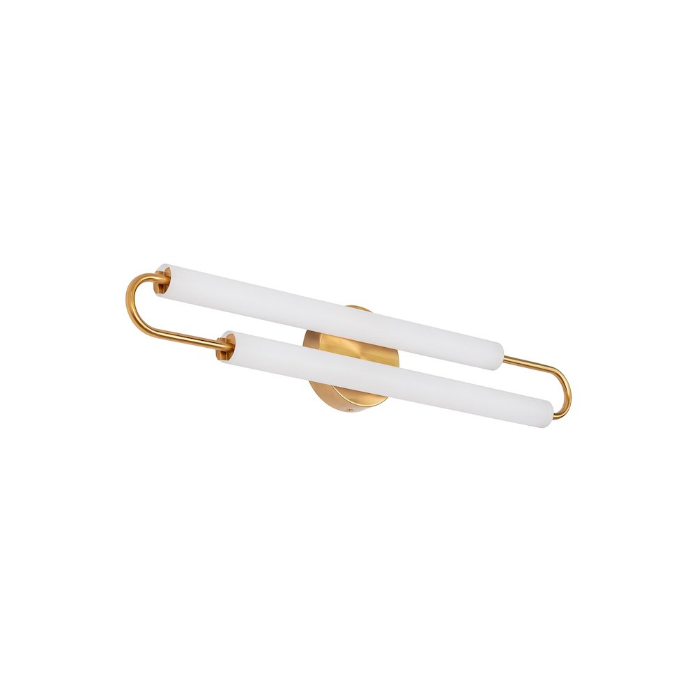 2-Light Satin Brass LED Wall Sconce With White Acrylic Shades. Picture 6