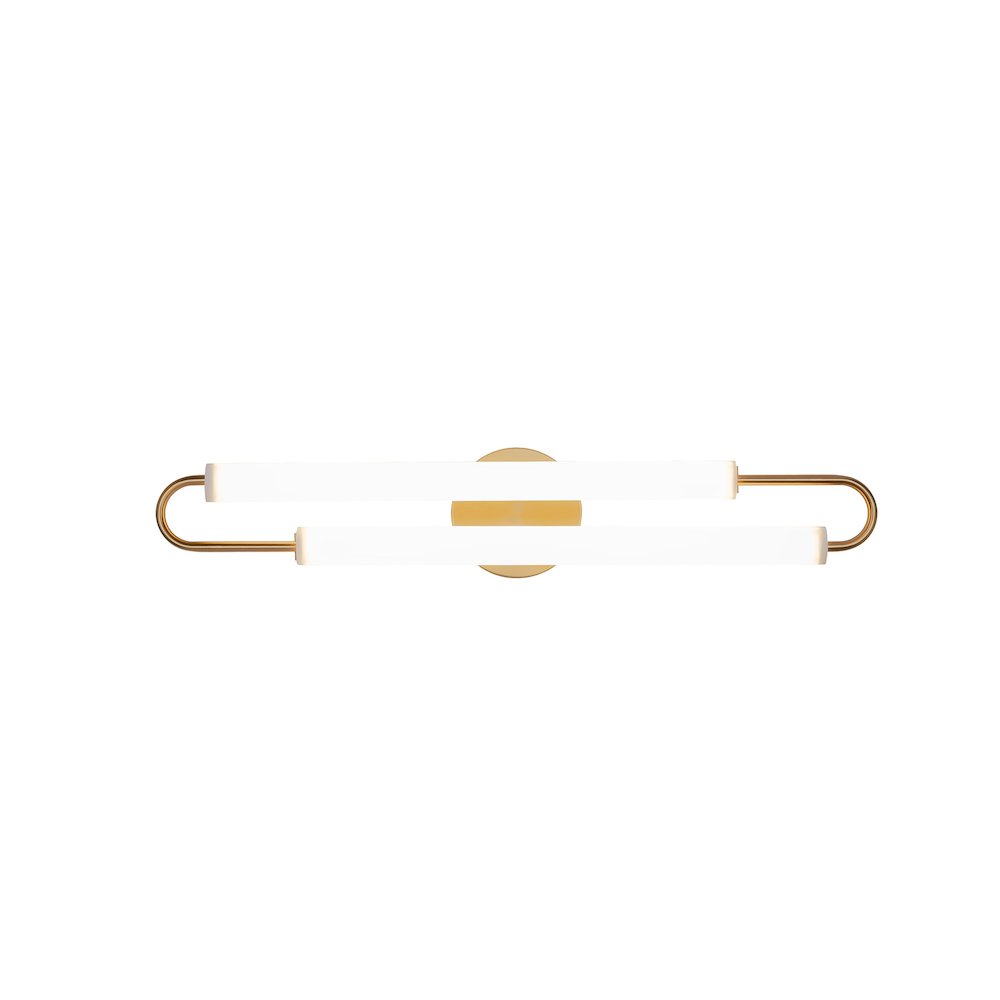 2-Light Satin Brass LED Wall Sconce With White Acrylic Shades. Picture 3