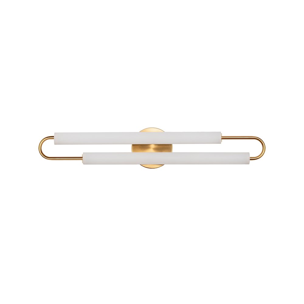 2-Light Satin Brass LED Wall Sconce With White Acrylic Shades. Picture 1