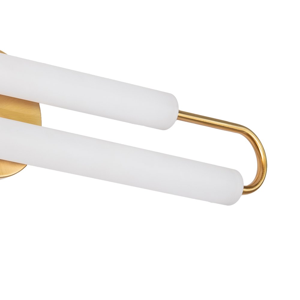 2-Light Satin Brass LED Wall Sconce With White Acrylic Shades. Picture 7