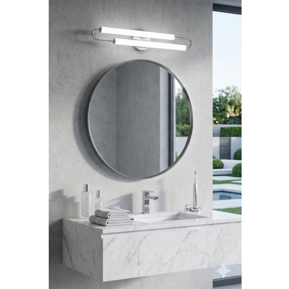 2-Light Chrome LED Wall Sconce With White Acrylic Shades. Picture 2