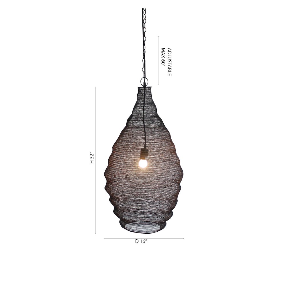 1-Light Satin Black Pendant With A Chain Basket Shade. Picture 6