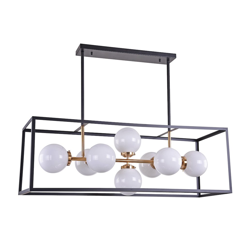 8-Light Black And Gold Iron Chandelier With Milk White Glass Shades. Picture 2
