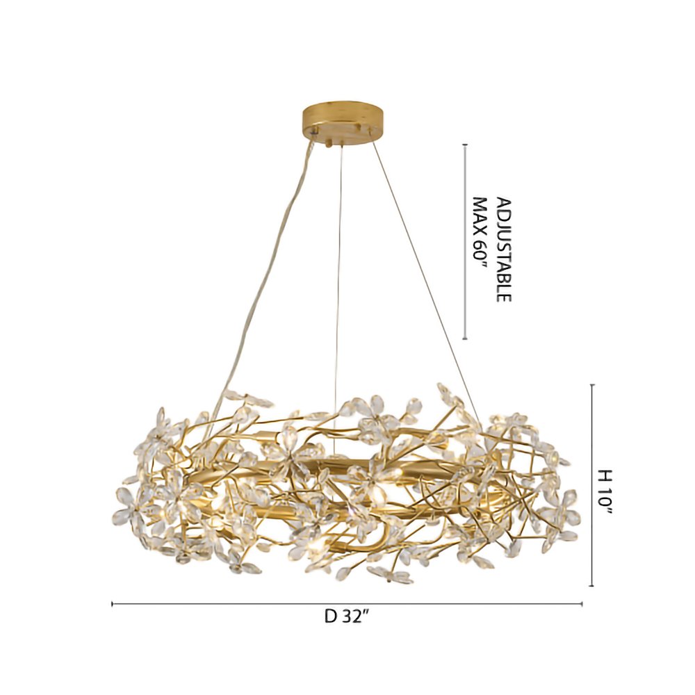 12-Light Gold Aluminum Chandelier With Clear Crystals. Picture 7