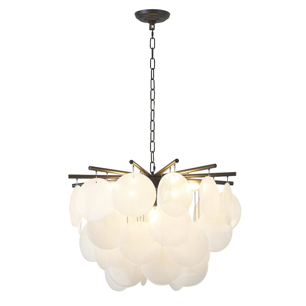 7-Light Satin Black Chandelier With Frosted White Glass Petals. Picture 1