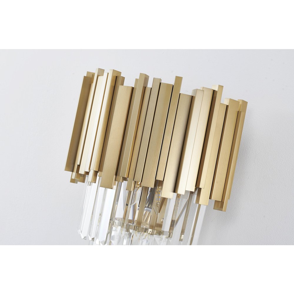 3-Light Brushed Gold Wall Sconce With Clear Hanging Crystals. Picture 5