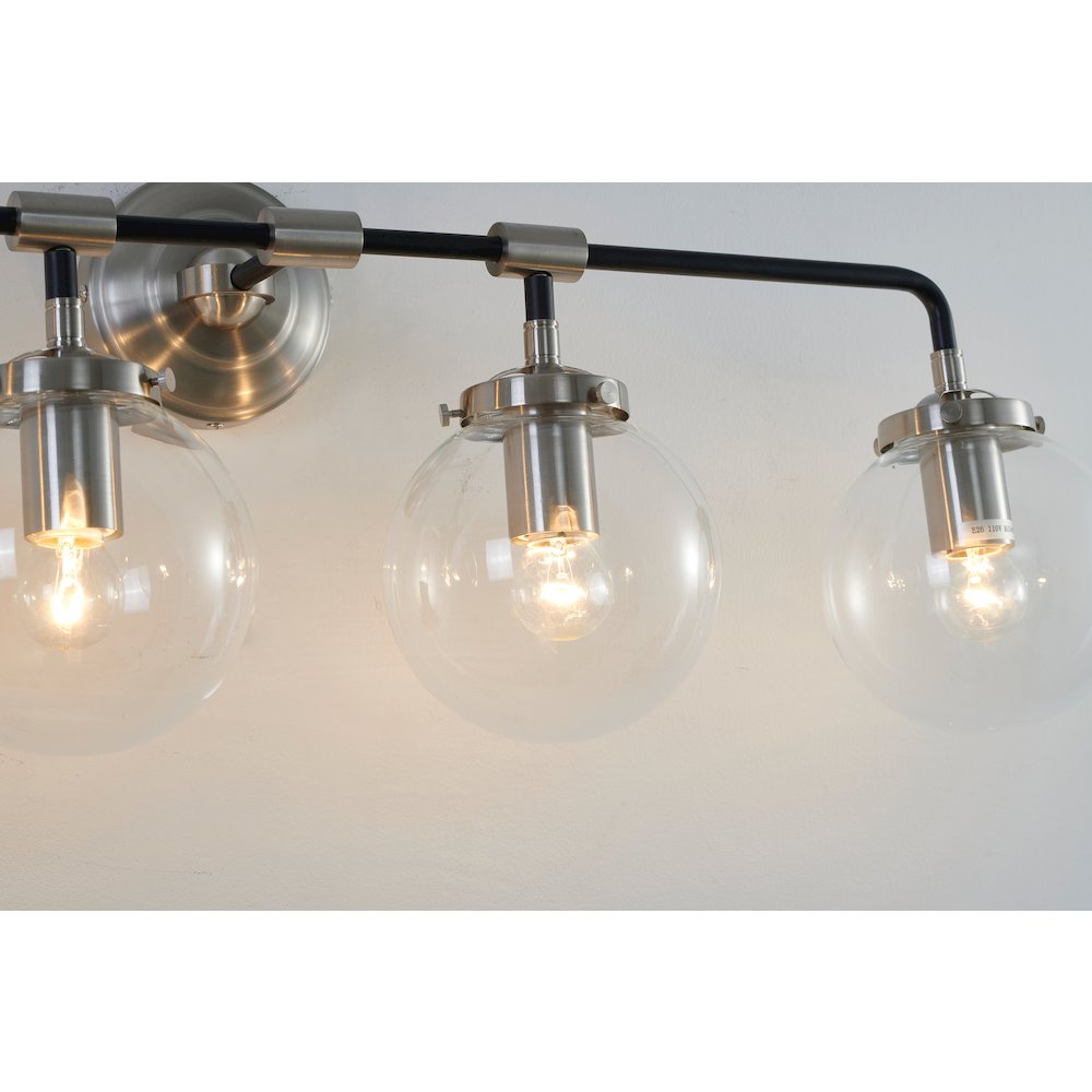 4-Light Polished Nickel and Black Chandelier With Clear Glass Shades. Picture 3