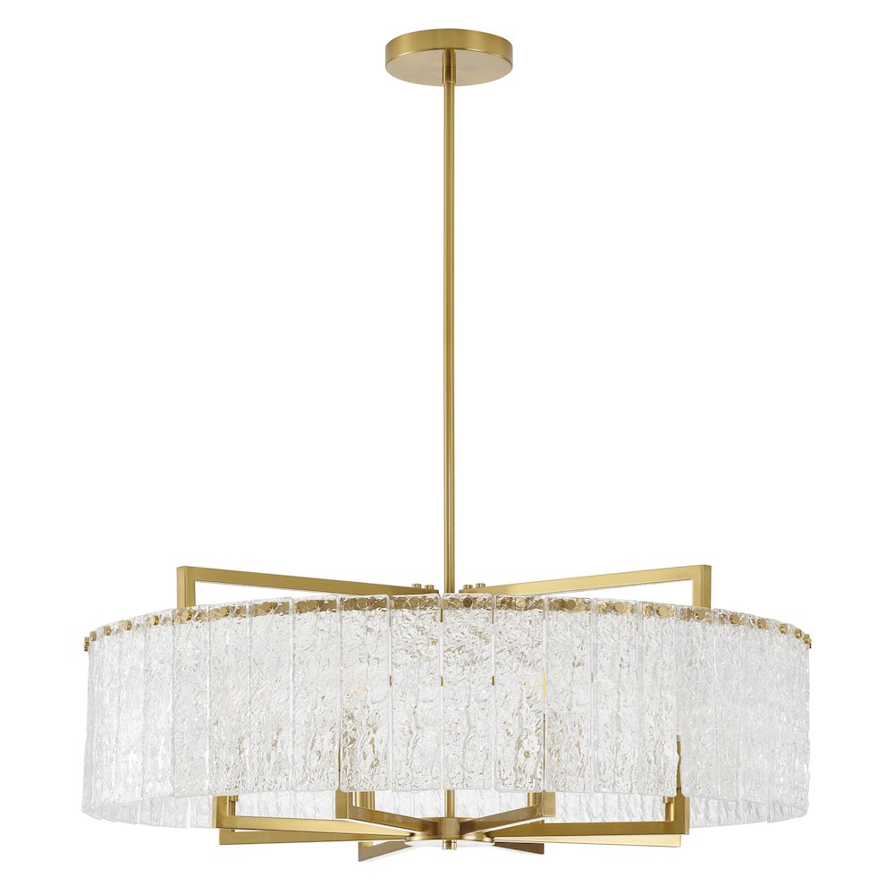 8-Light Brass Chandelier With Hanging Clear Rippled Glass. Picture 2