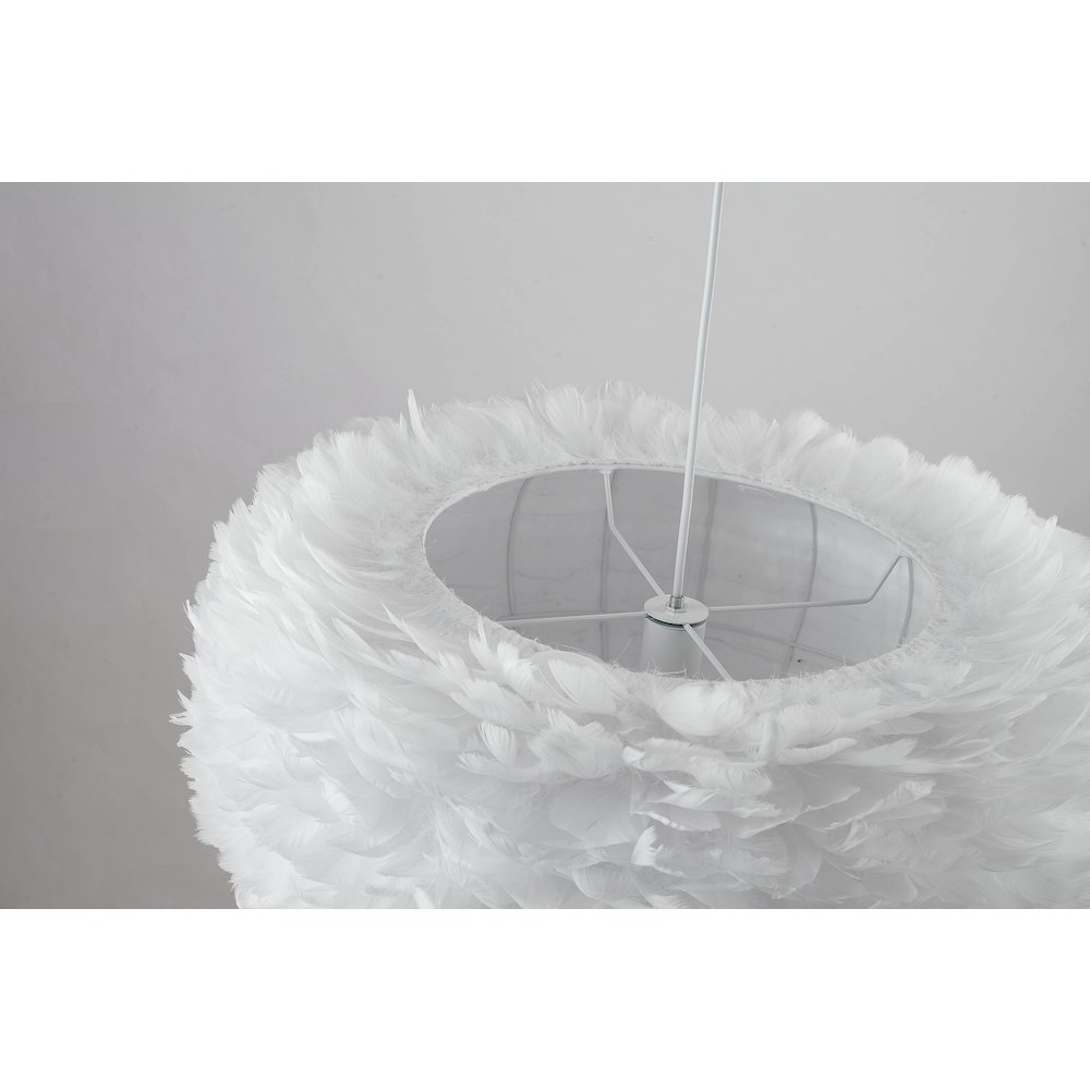 1-Light Light White Goose Fether Chandelier With A White Iron Frame. Picture 4