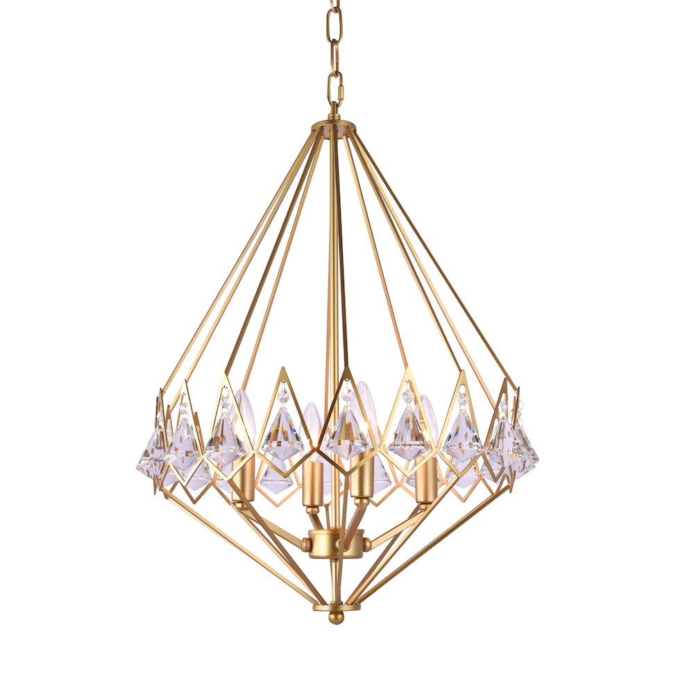 4-Light Gold Metal Chandelier With Clear Crystal Accents. Picture 1