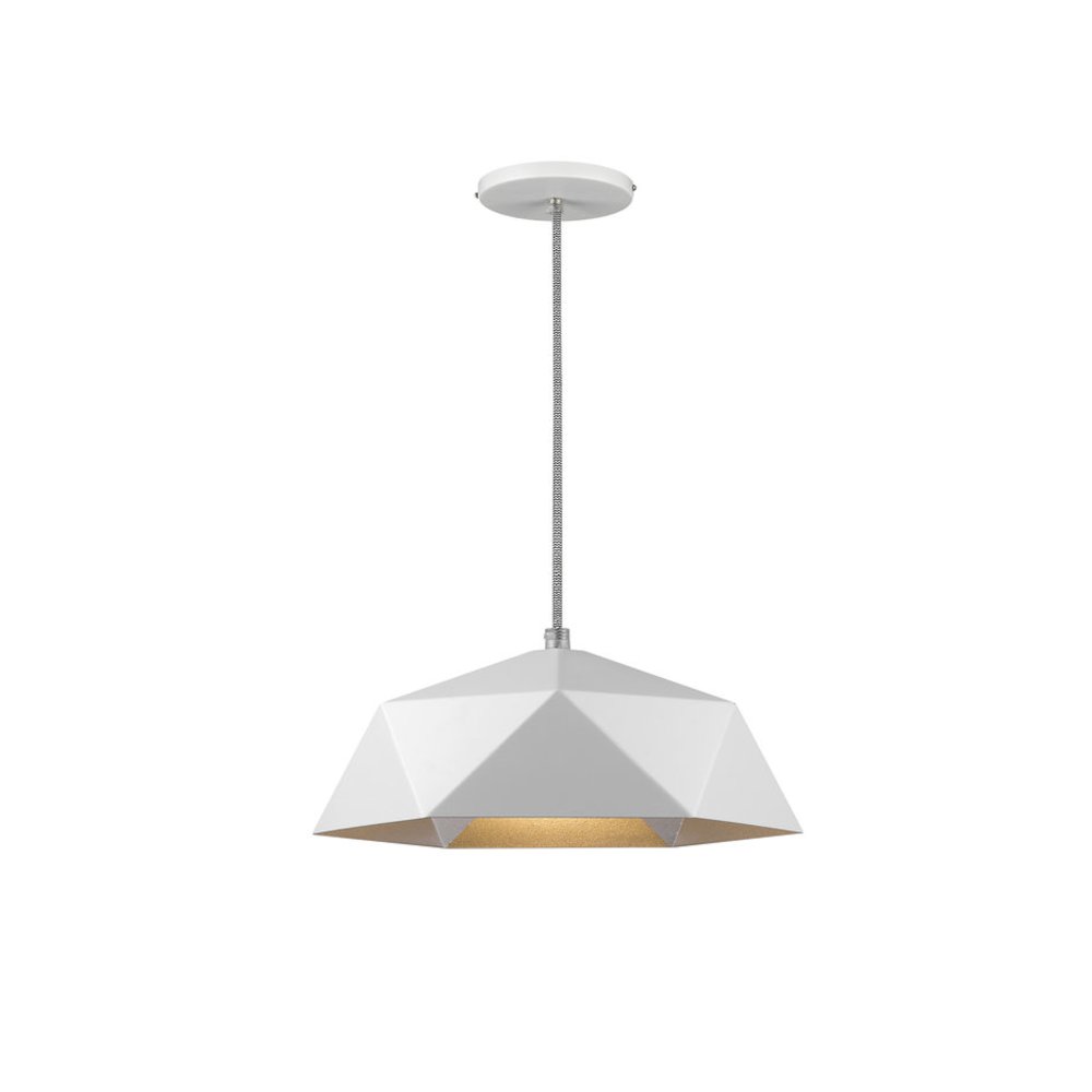 1-Light White Metal Shade Pendant With A Gold Interior. Picture 1