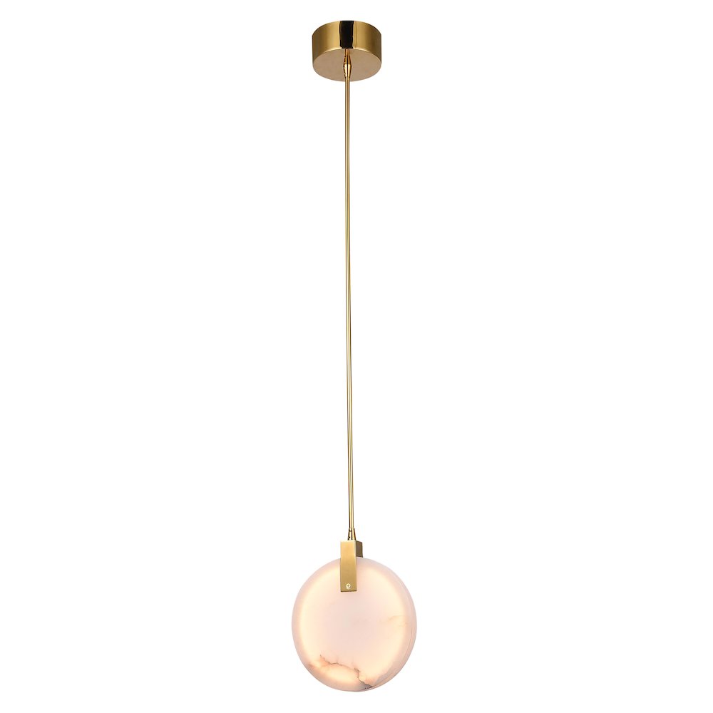 1-Light Gold Stainless Steel LED Pendant With A Round Spanish Alabaster. Picture 1