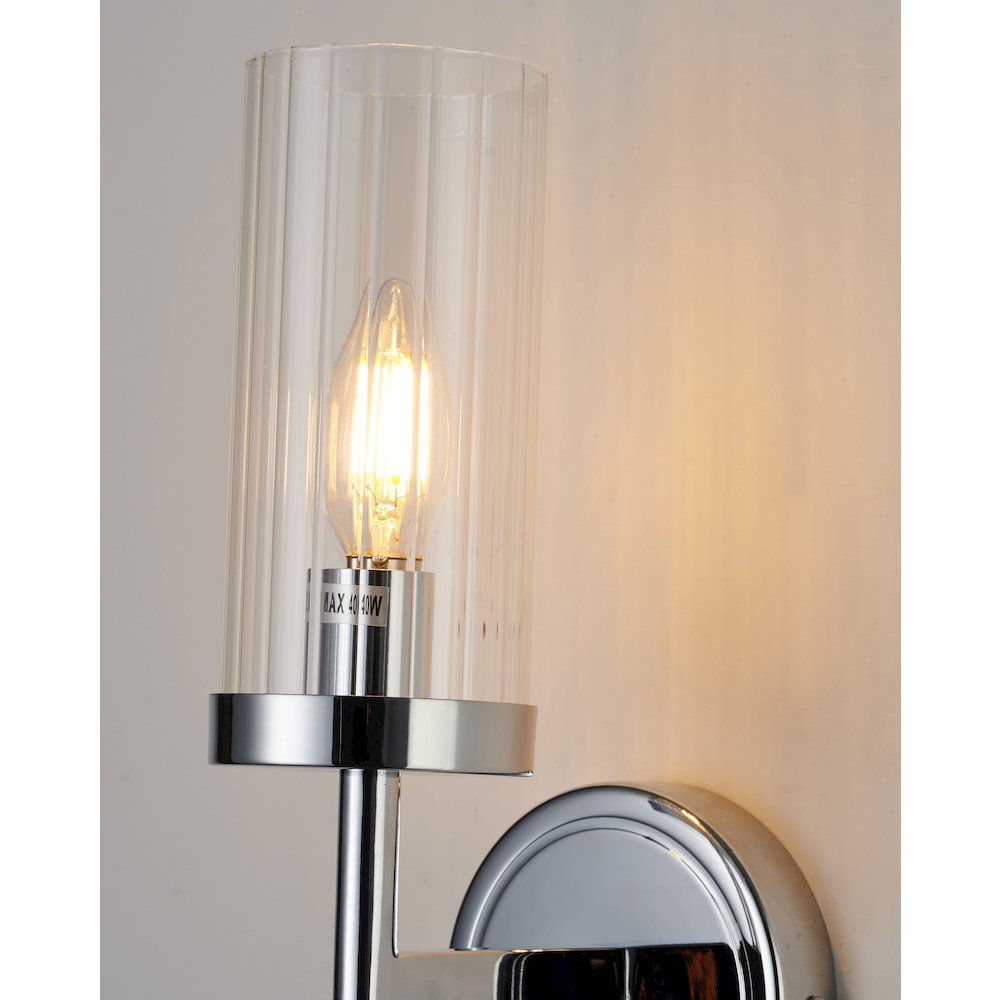 1-Light Chrome Metal Wall Sconce With A Clear Glass Shade. Picture 4