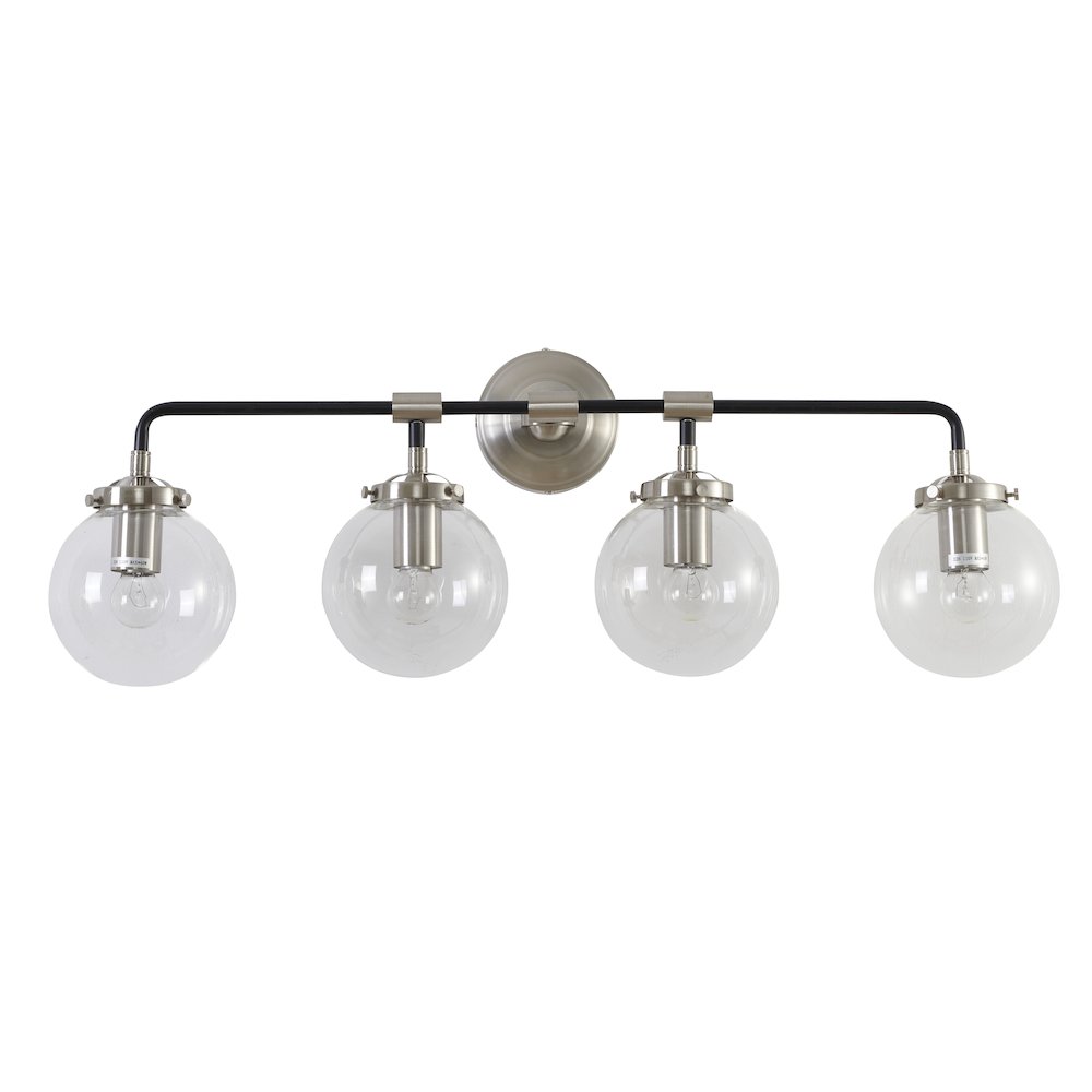 4-Light Polished Nickel and Black Chandelier With Clear Glass Shades. Picture 4