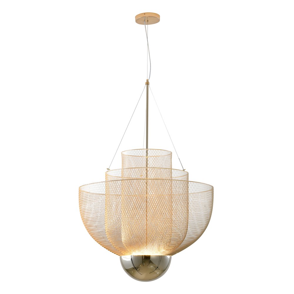 1-Light 3-Tier Gold Mesh LED Chandelier. Picture 1