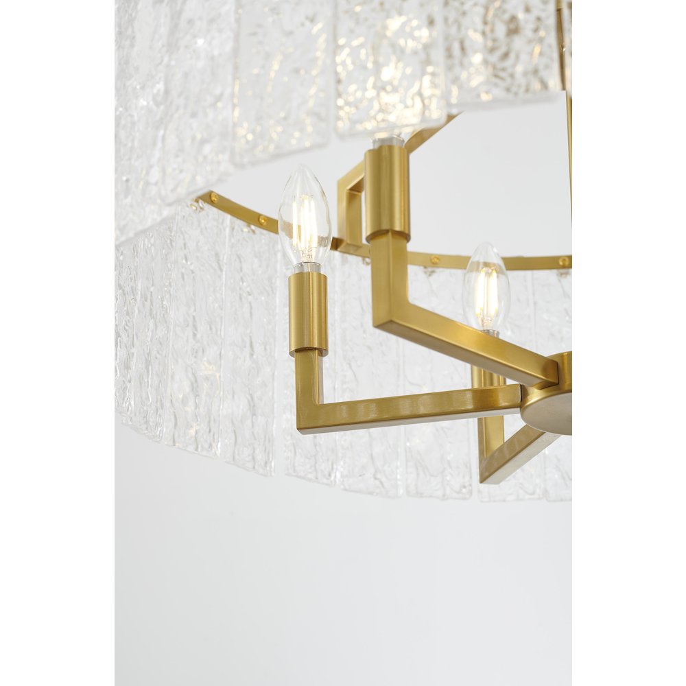 6-Light Brass Chandelier With Hanging Clear Rippled Glass. Picture 6