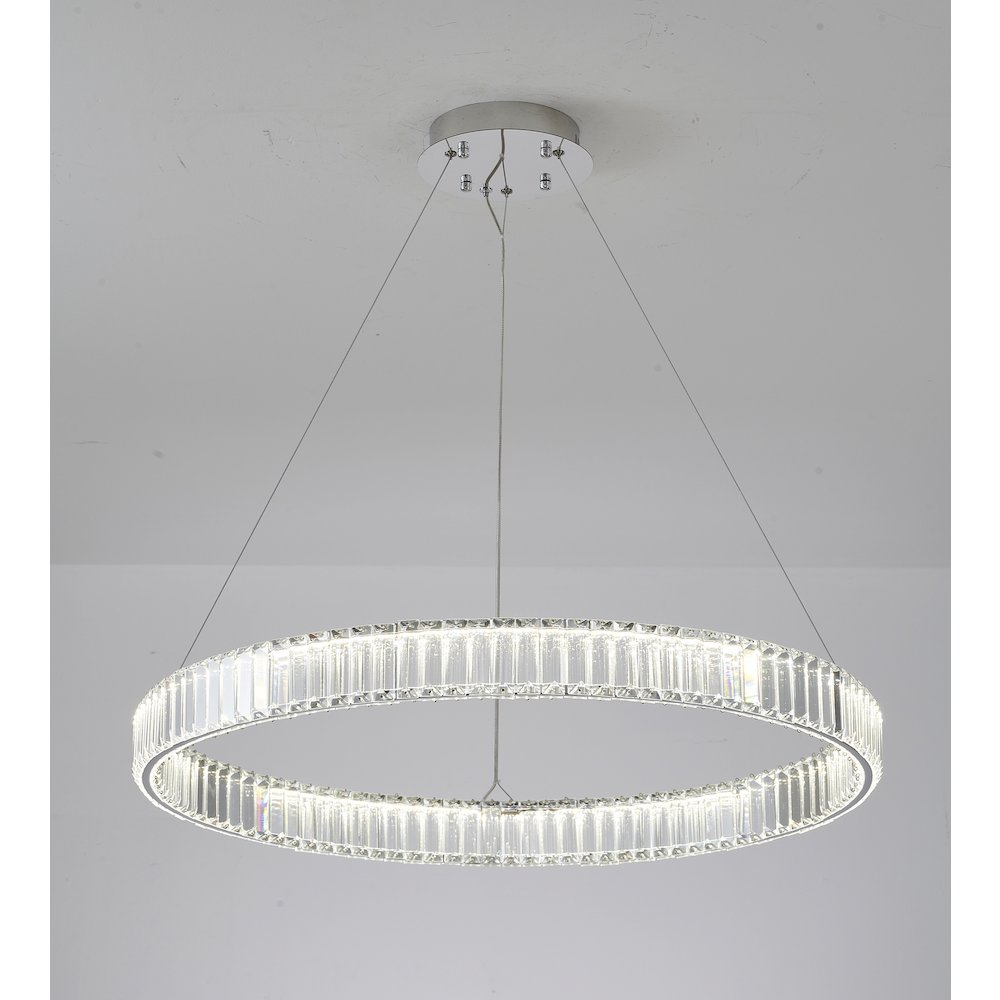 1-Light Chrome Steel LED Chandelier With Crystals. Picture 7