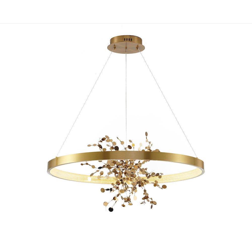 1-Light Gold Stainless Steel LED Chandelier With Gold Aluminum Confetti Interior. Picture 1