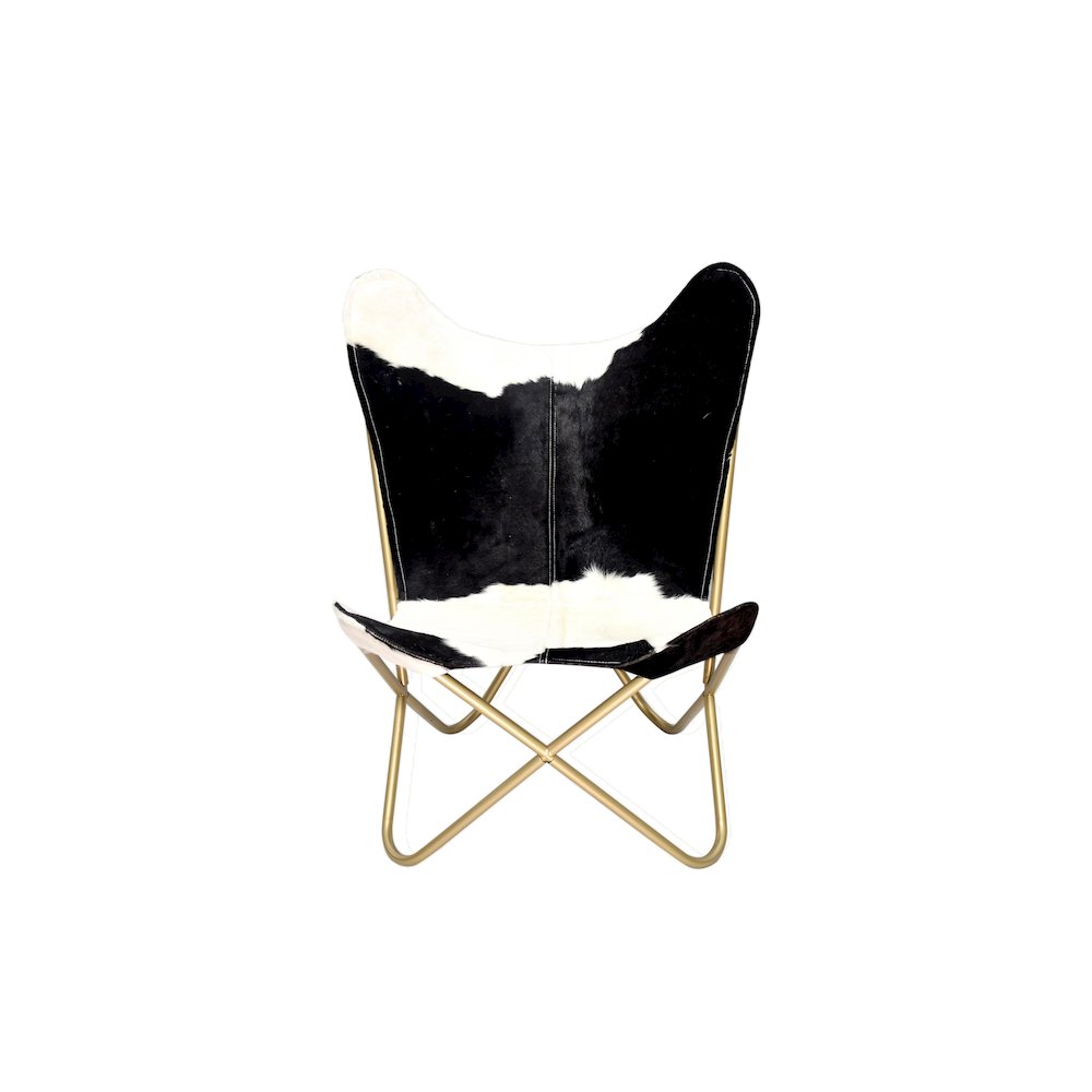 Gold Stainless Steel Chair With Black And White Hairline Leather. Picture 4