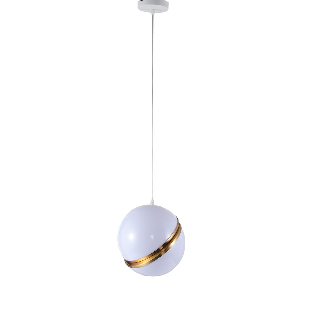 1-Light Gold Single Pendant With A White Acrylic Shade. Picture 2