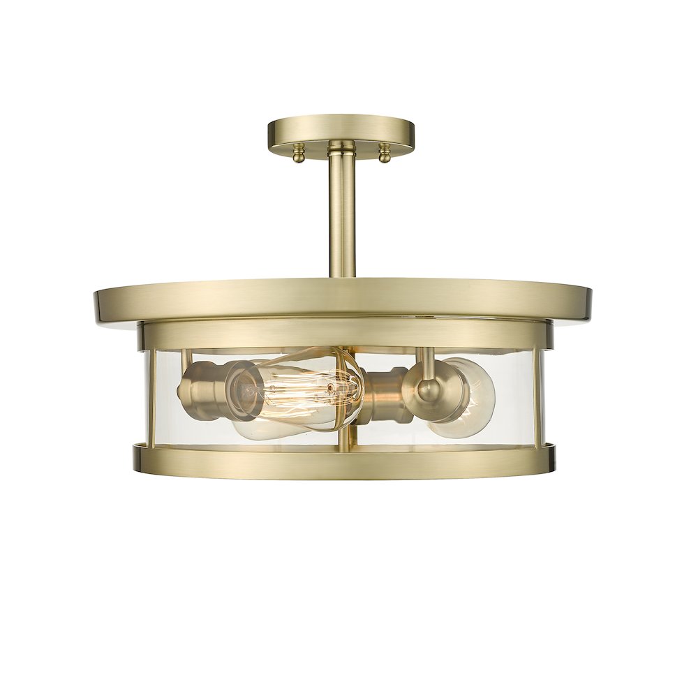 3-Light Gold Flush Mount With A Clear Glass Shade. Picture 3