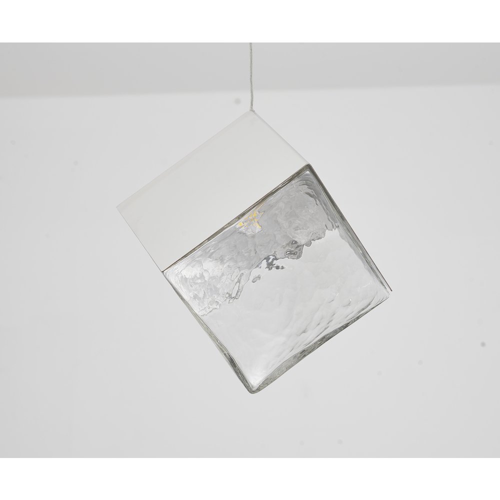 1-Light Chrome Cubed Pendant With A Clear Distorted Glass Shade. Picture 4