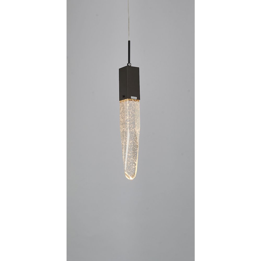 1-Light Matte Black Single Pendant With A Clear Iceberg Bubble Crystal. Picture 3