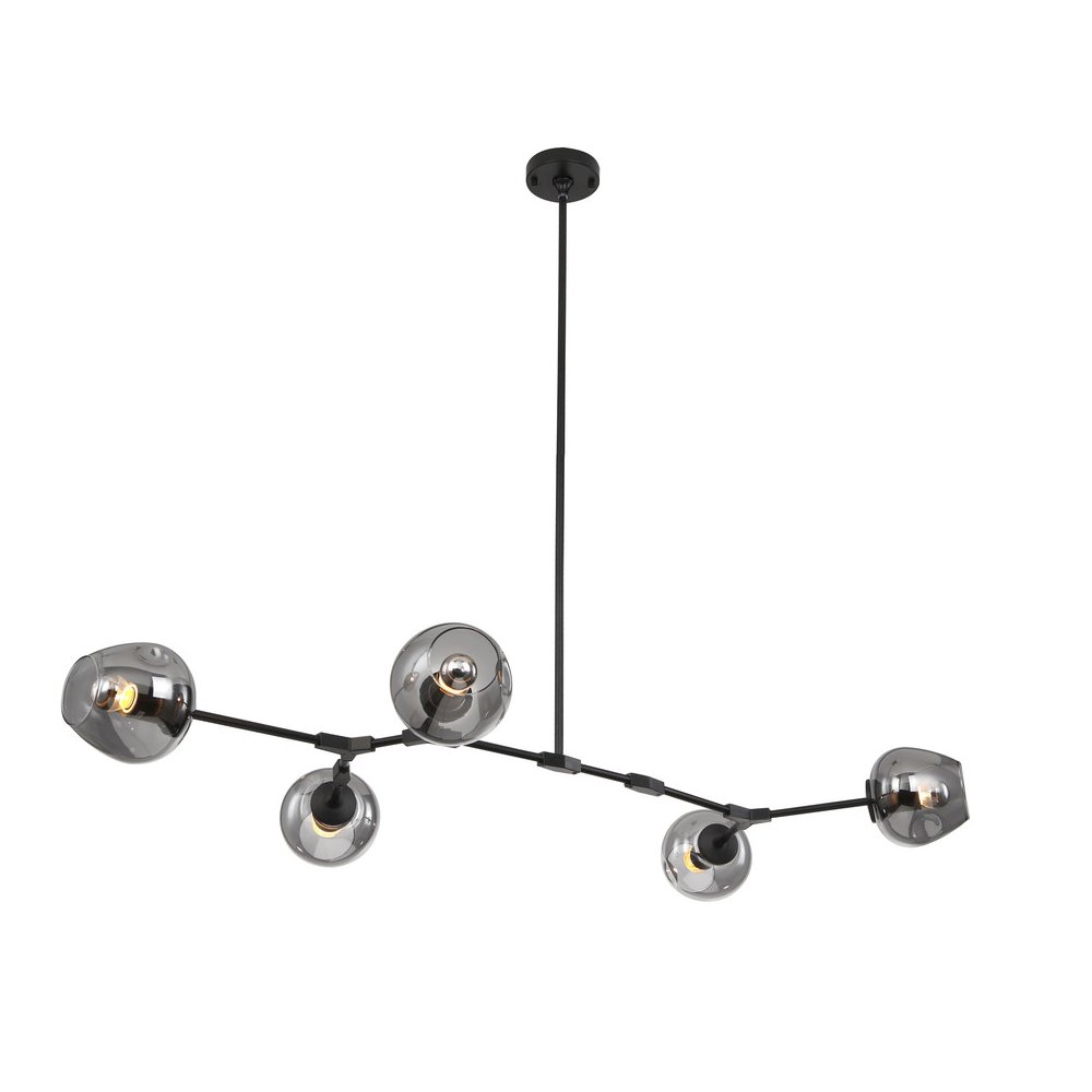 5-Light Black Chandelier With Smoke Glass Shades. Picture 1