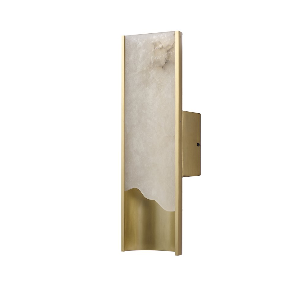 1-Light Stain Brass Aluminum LED Wall Sconce With White Alabaster Accents. Picture 2